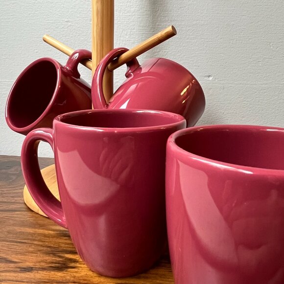 4 Stoneware Coffee Mugs Corelle Coordinates Burgundy Berry Solid Red 12 oz - Picture 9 of 13